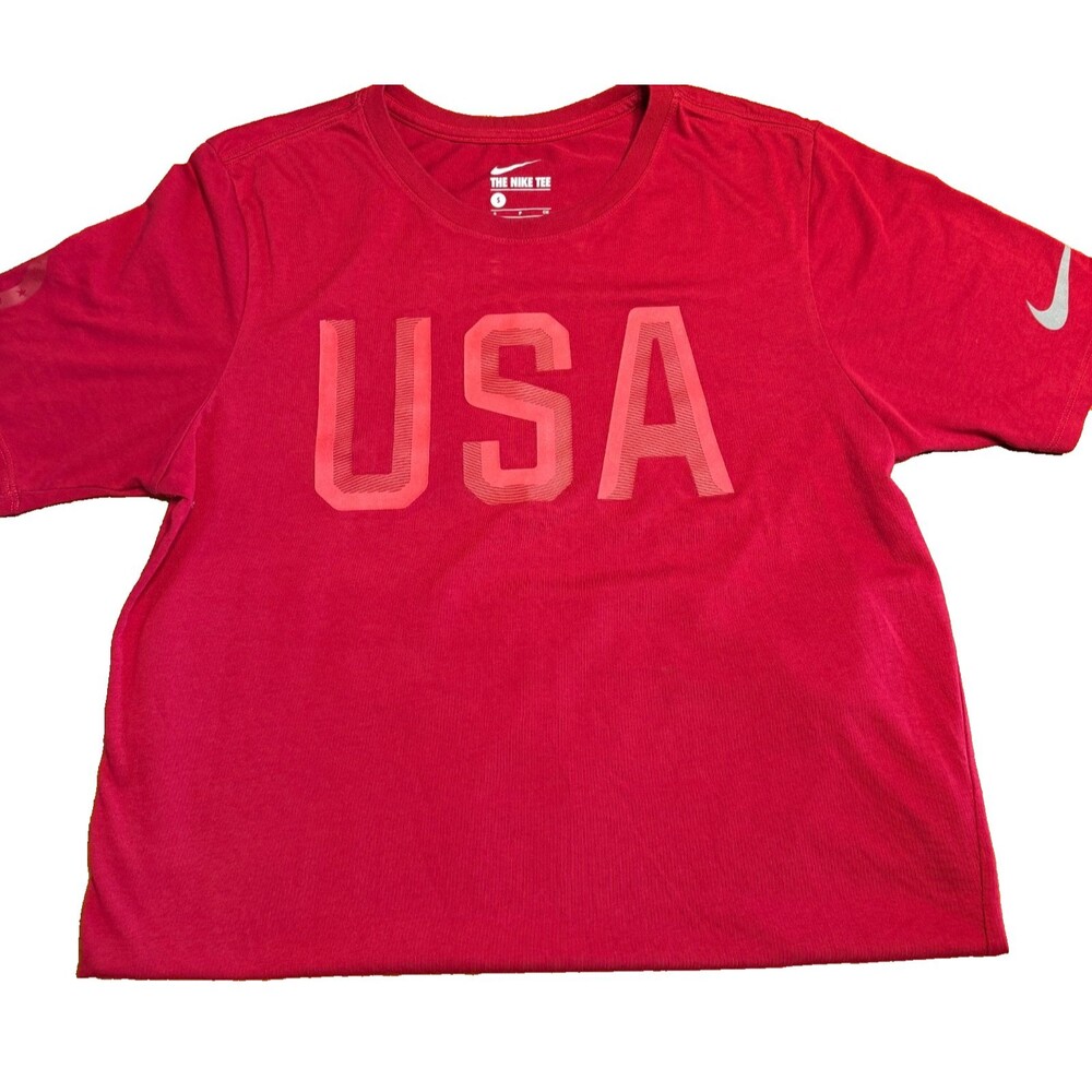 Nike USA Olympic Team Shirt Mens Small Red Dri Fit Swoosh Athletic Tee Drop Hem
